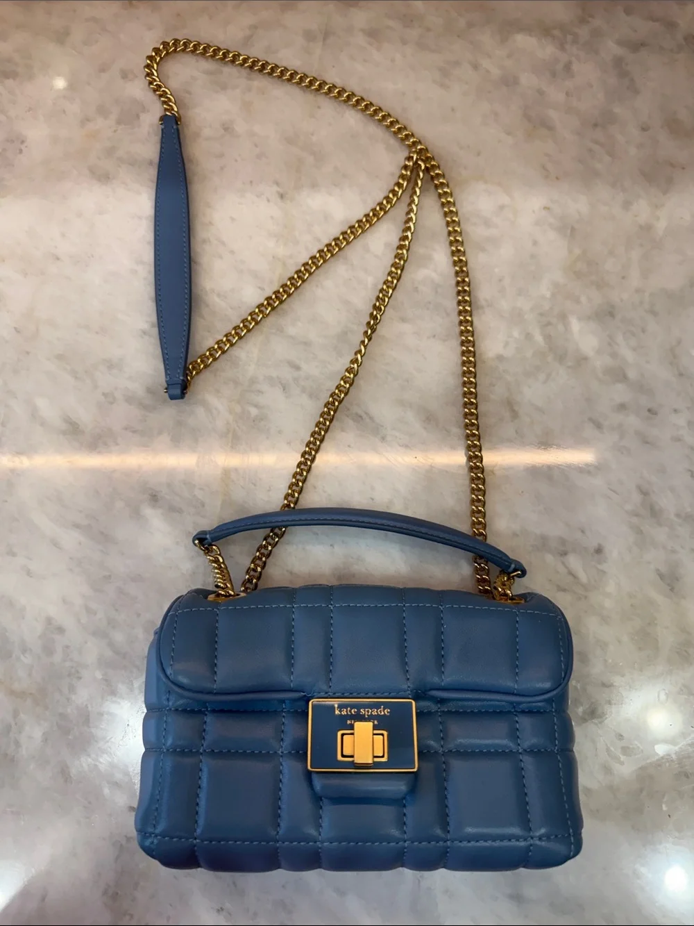 Kate Spade New York Evelyn Quilted Small Convertible Shoulder Bag Manta Blue.